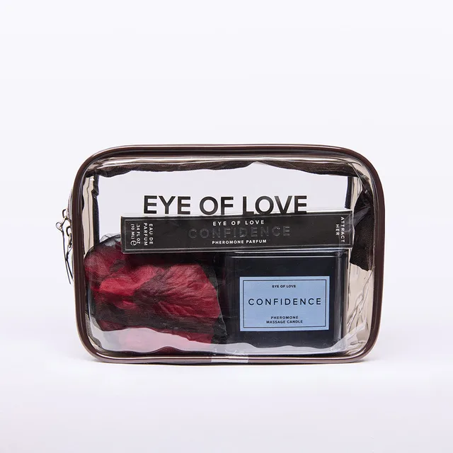 Eye of Love Confidence gift set roll-on, candle and petals inside clear pouch