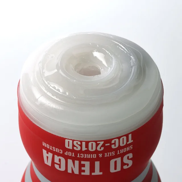 Close-up of transparent Tenga SD sleeve opening