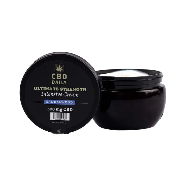 Angled open jar and lid for Earthly Body CBD Daily Sandalwood