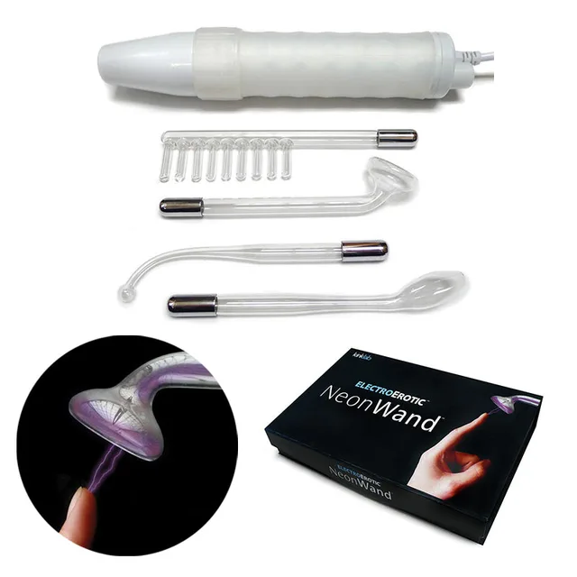 White KinkLab Neon Wand handle with glass electrodes and black box