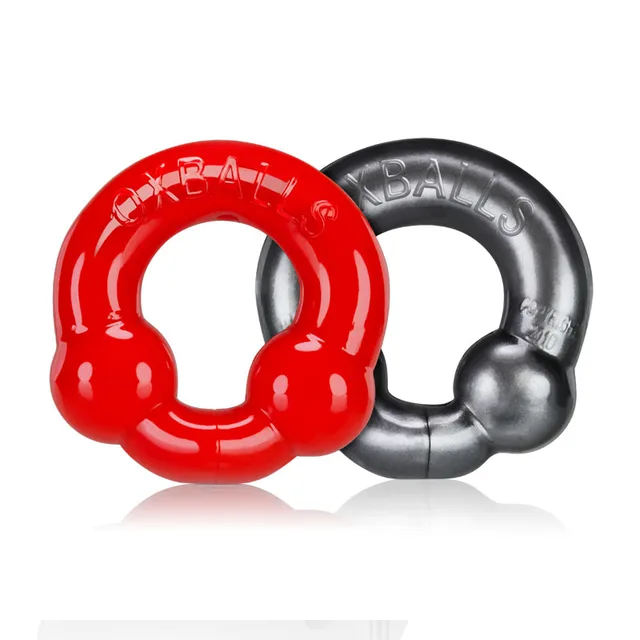 OxBalls Steel-Gray and Red TPE Cock Ring Pair