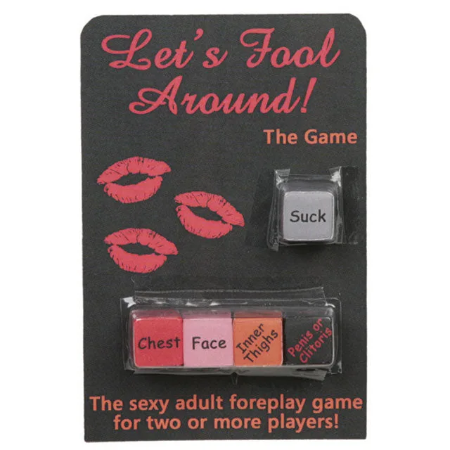 Let's Fool Around black game card with three white word dice