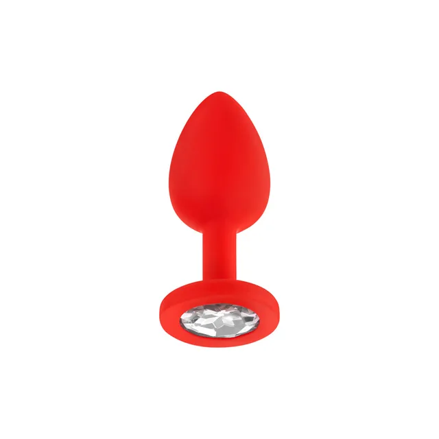 Red silicone JP31 plug with clear gem in circular base
