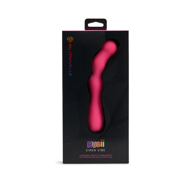 pink Siren Nubii hinged vibrator upright inside Nu Sensuelle black packaging