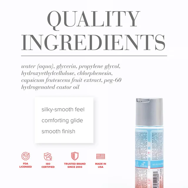 System JO H2O Warming bottle beside ingredient graphic