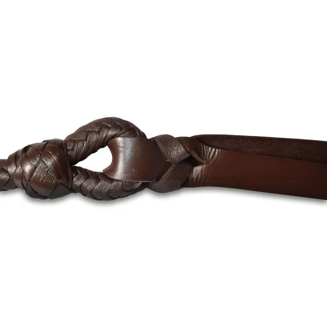 Close-up of braided knot and loop on Prowler RED brown whip