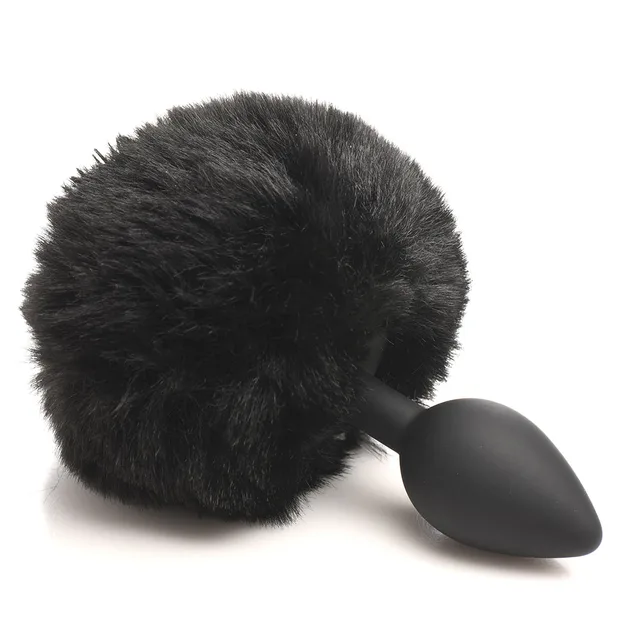 Black silicone plug with round black Tailz bunny pom-pom