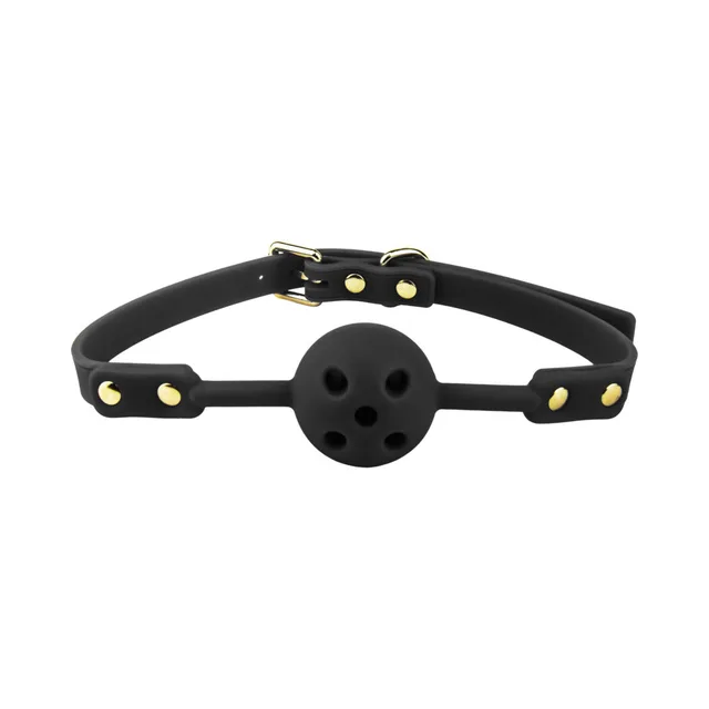Temptasia Ardor black ball gag front view of round five-hole ball