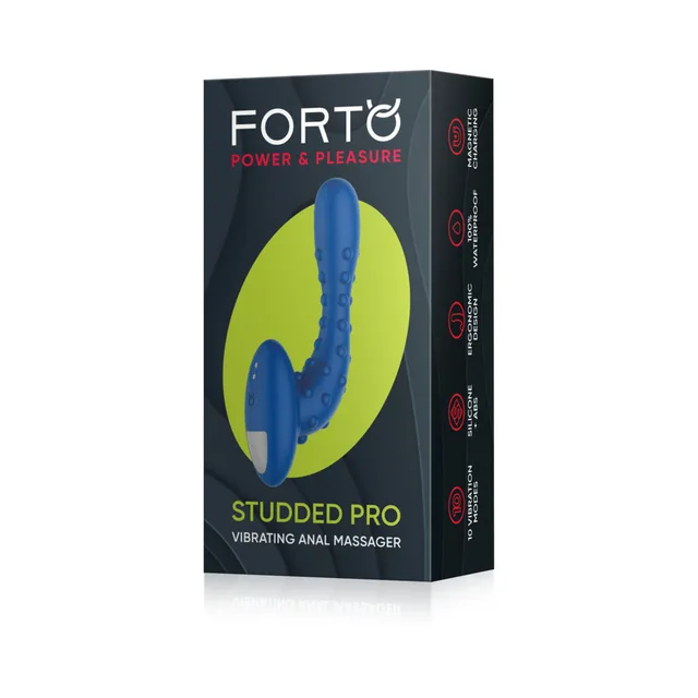 Forto Studded Pro blue vibrating massager packaging