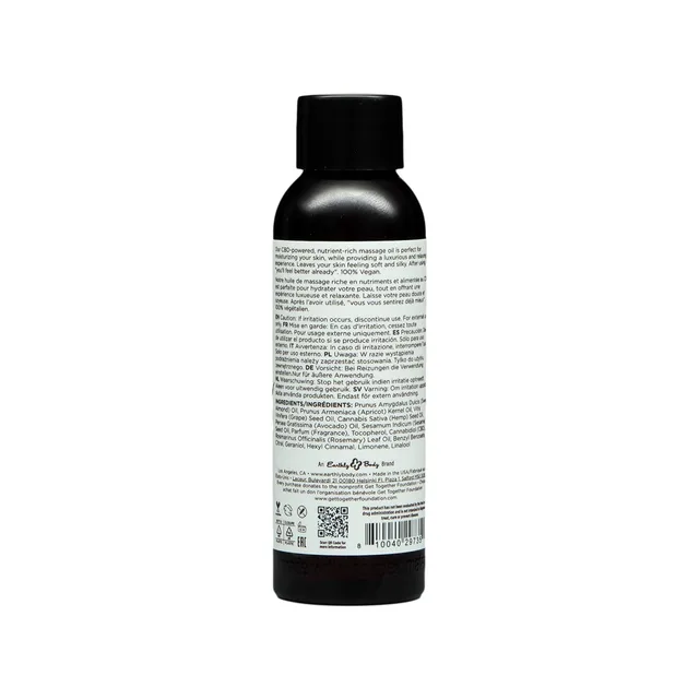 Back label of 2 oz Naked in the Woods massage and body oil