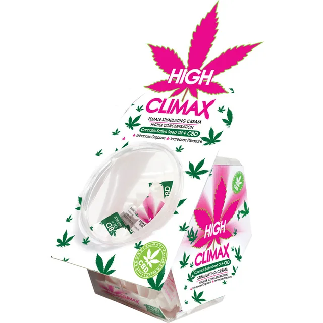 High Climax 50-Piece Stick Pack Display white pink bowl carton filled with individual packets