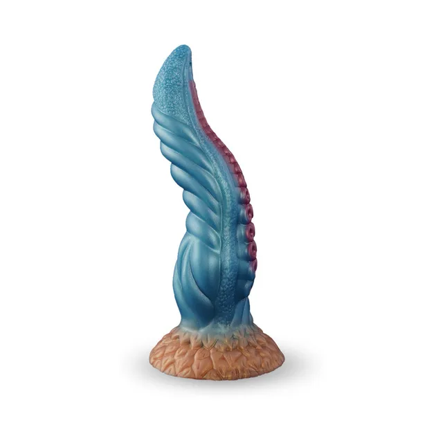 Camtoyz Hydrana blue tentacle-style dildo upright view of curved ridged body
