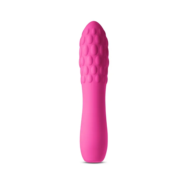 Upright front view of pink Rita with raised oval texture