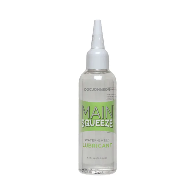 Doc Johnson Main Squeeze Water-Based 3.4 oz clear bottle with green label