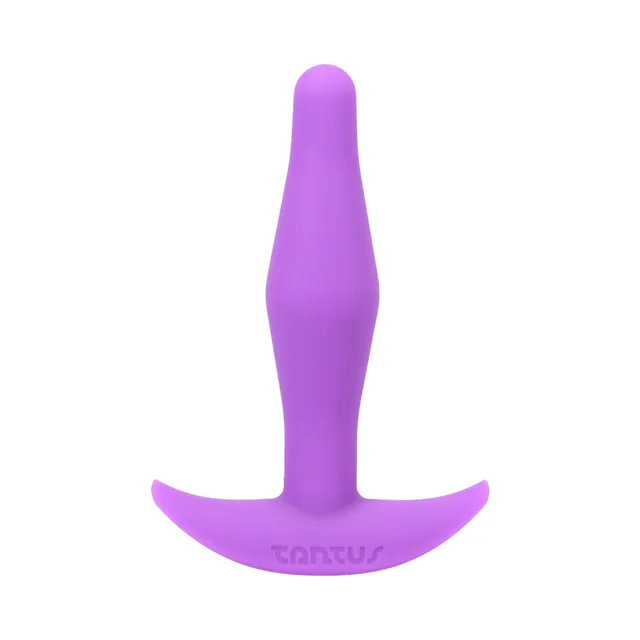 Tantus Little Flirt lilac plug front view with angular center and curved base