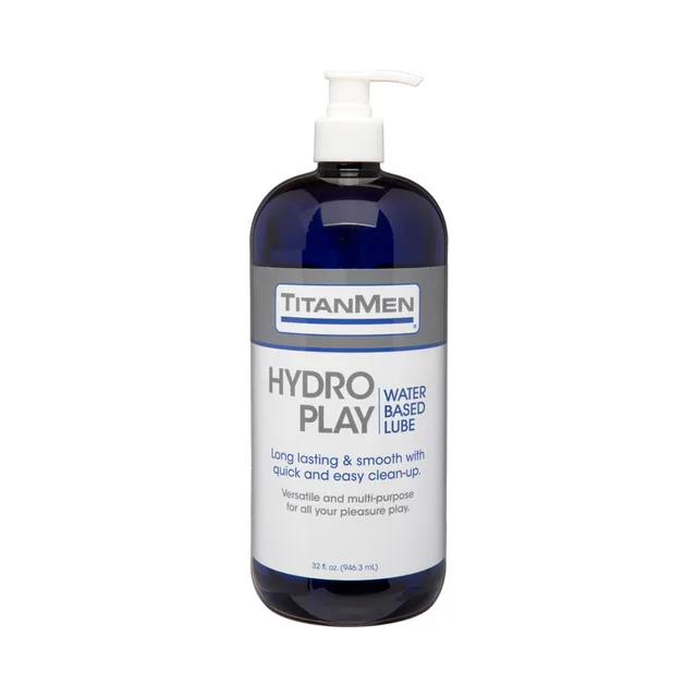 TitanMen Hydro-Play Water-Based Glide 32 oz large blue pump bottle front