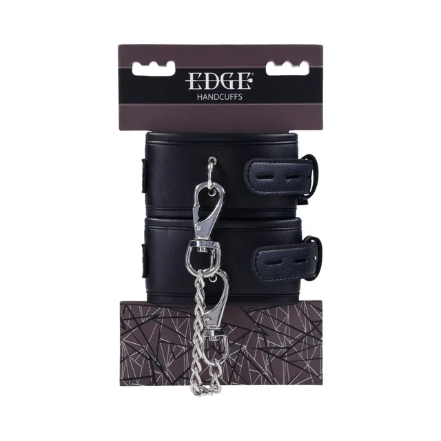 Sportsheets Edge black buckle handcuffs with silver chain