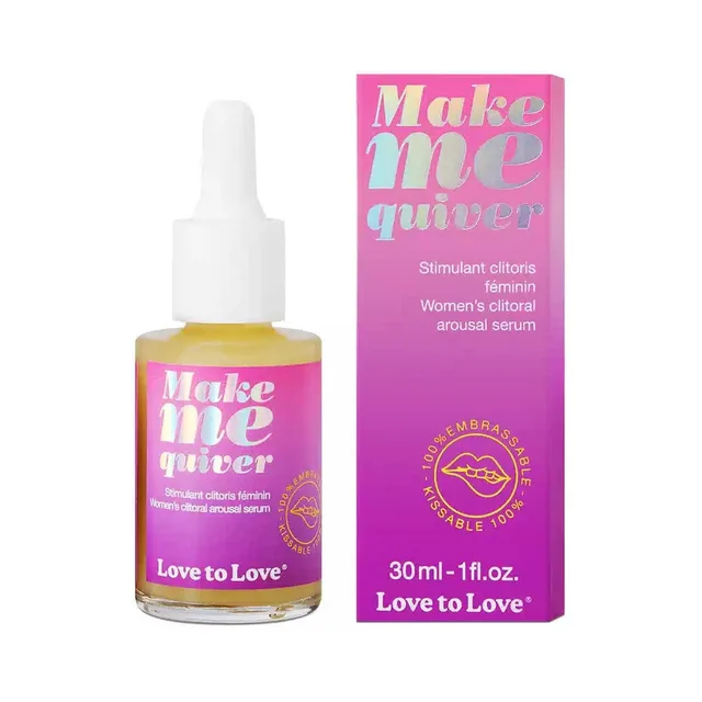 Make Me Quiver one-ounce dropper serum beside pink gradient box