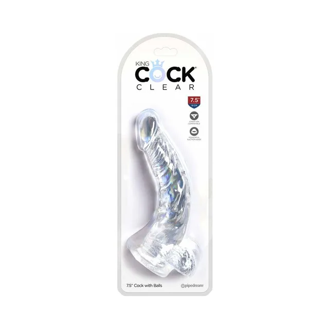King Cock Clear 7.5-inch dildo with balls in blister pack