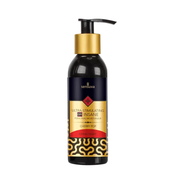 Sensuva ON Insane Cherry Pop Moisturizer black pump bottle with red gold label