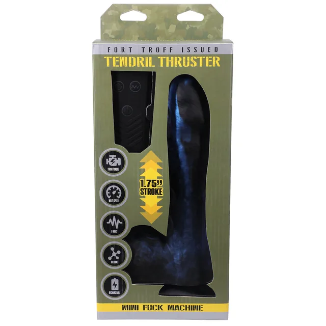 Tendril Thruster blue-black dildo in front-facing box