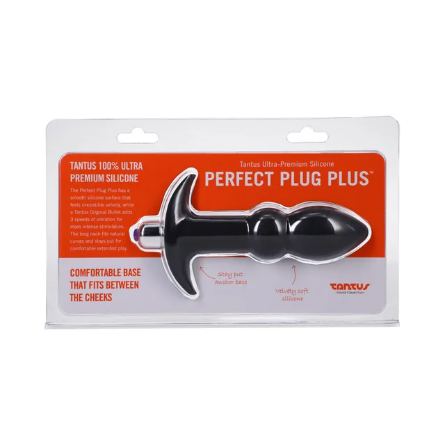 Front package of black Tantus Perfect Plug Plus Onyx