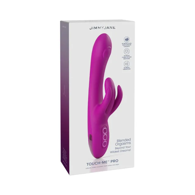 Pink Jimmyjane Touch-Me Pro rabbit vibrator in white box