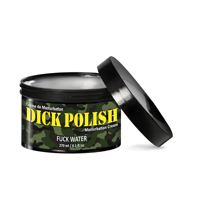Open Dick Polish cream jar with black lid beside it