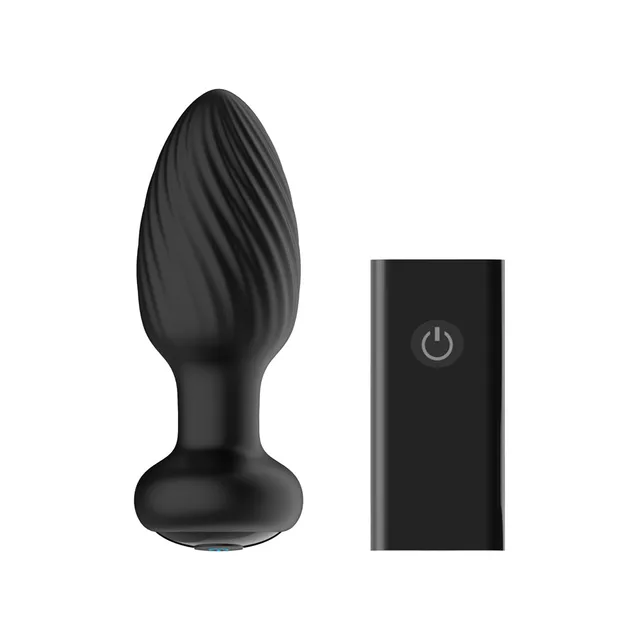 Nexus Tornado black silicone anal plug ribbed plug beside remote control