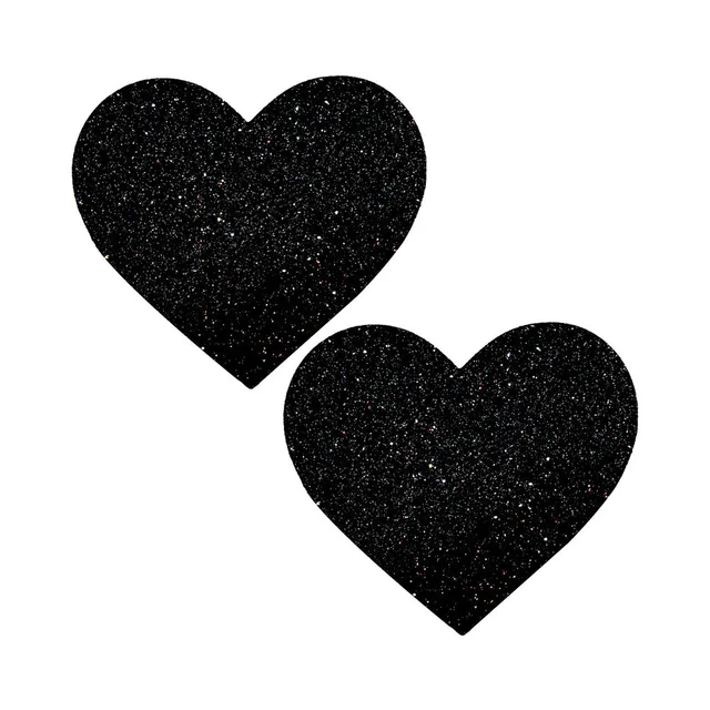 pair of black glitter heart-shaped nipple pasties