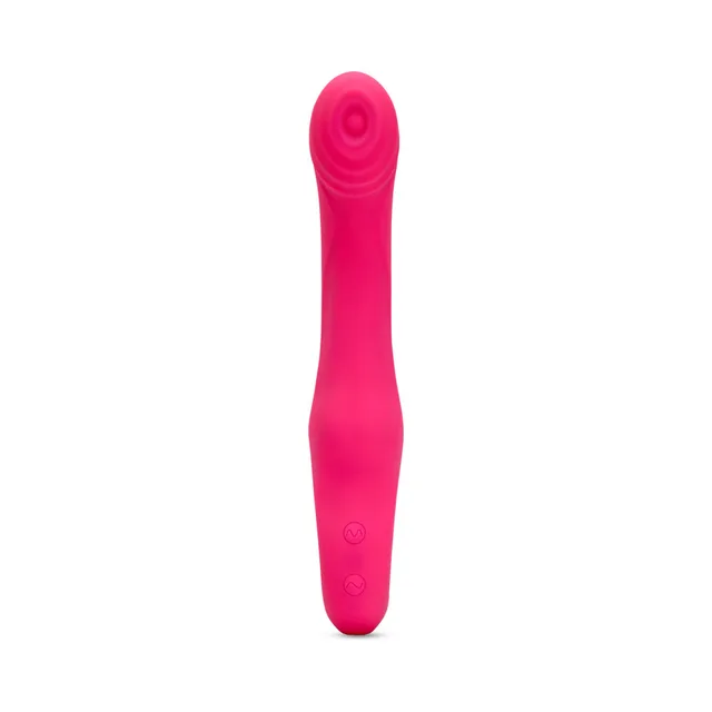 front view of pink Rhapsody with concentric ridged head and slim two-button handle