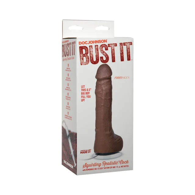 Doc Johnson Bust It Brown white retail box with brown product window