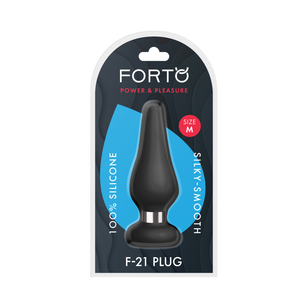 Forto F-21 Tear Drop Silicone Anal Plug Medium Black Forto F-21 medium black teardrop plug in retail package