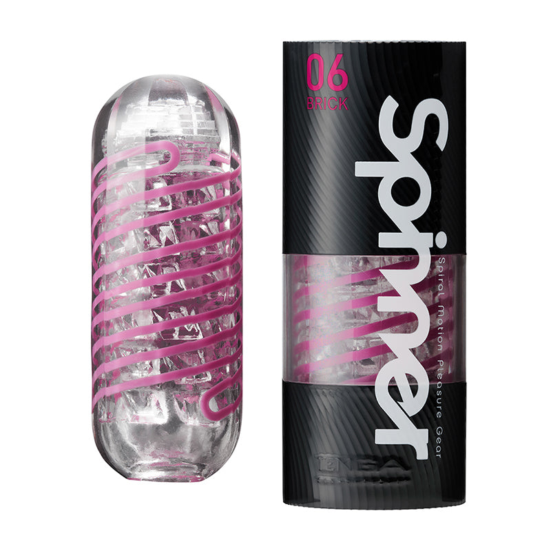 Tenga Spinner Brick Tenga Spinner Brick clear stroker with pink coil and black case