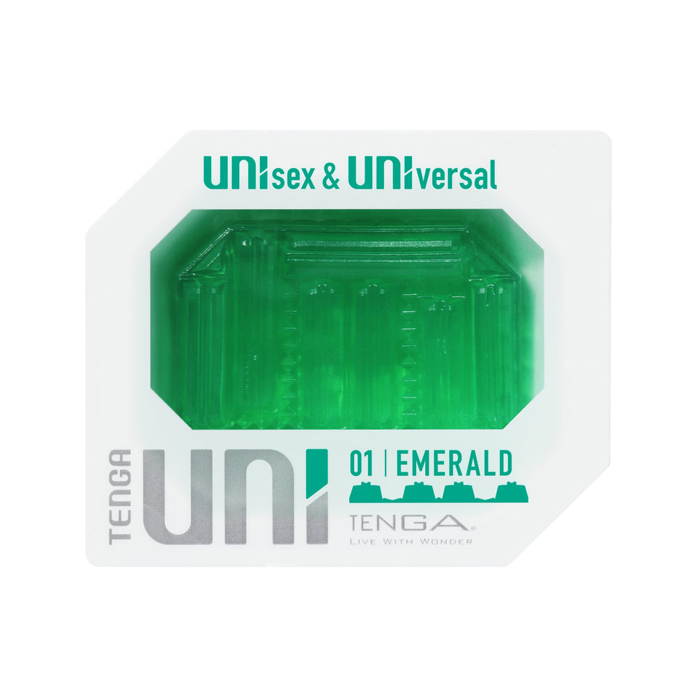 Tenga Uni Emerald Green TENGA UNI Emerald faceted elastomer piece in clear octagonal package