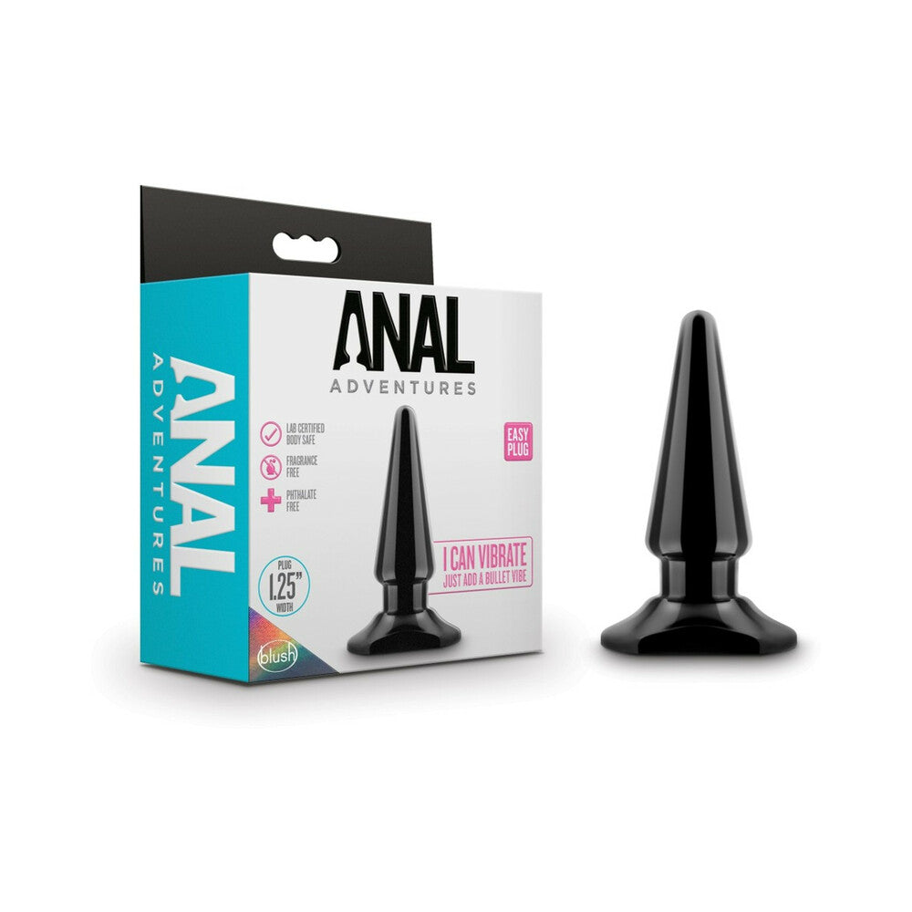 Anal Adventures Easy Plug Black Blush Anal Adventures Easy black plug beside retail box
