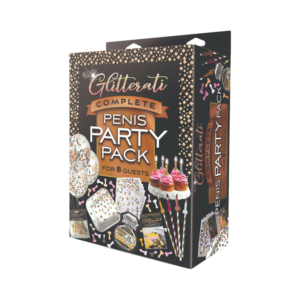 Glitterati Party Pack Penis Black-gold Glitterati Penis Party Pack box for eight guests