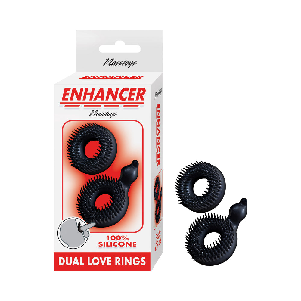 Enhancer Dual Love Rings Black Nasstoys Enhancer two black textured rings with silver component and box