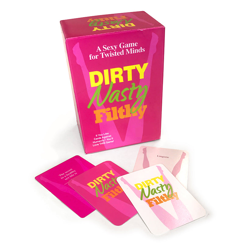 Dirty Nasty Filthy Card Game Little Genie Dirty Nasty Filthy Card Game bright pink box with printed white cards