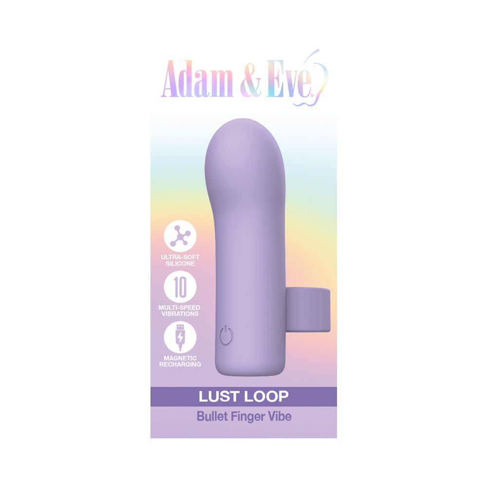Adam & Eve Lust Loop Bullet Finger Vibe Adam and Eve Lust Loop lilac finger vibe pastel retail package front