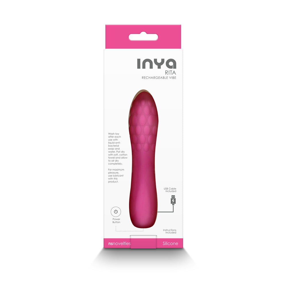 INYA Rita Rechargeable Vibe Pink INYA Rita pink textured rechargeable vibe in white retail box