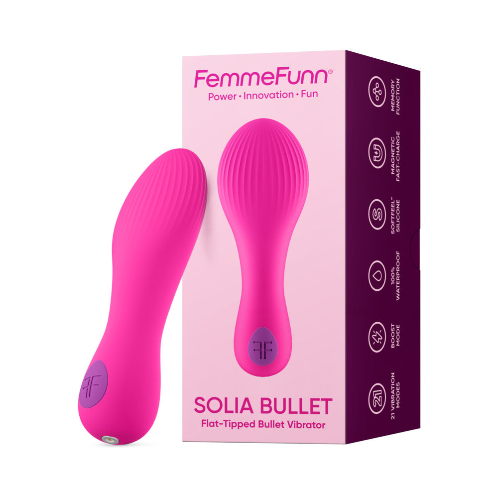 FemmeFunn Solia Bullet Pink Hot pink FemmeFunn Solia Bullet beside matching pink retail box