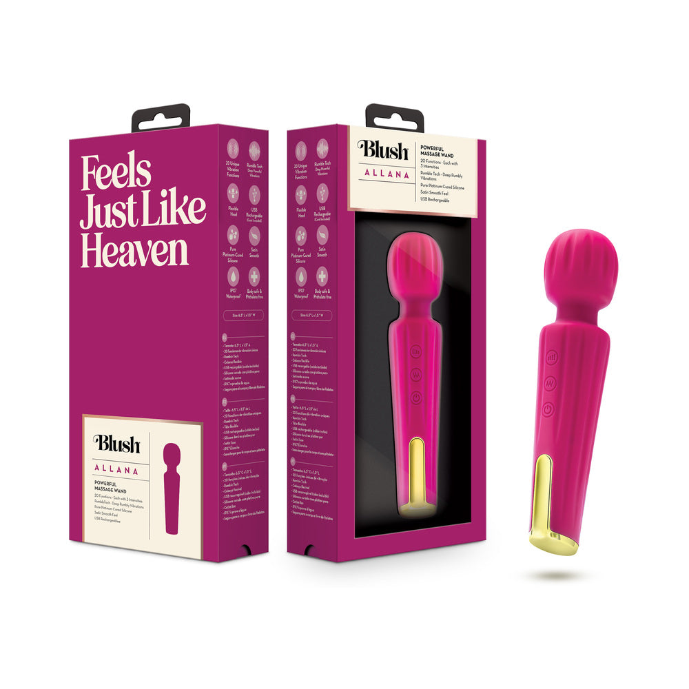 Blush Allana Velvet pink Blush Allana Velvet wand with gold-tone base displayed beside pink box