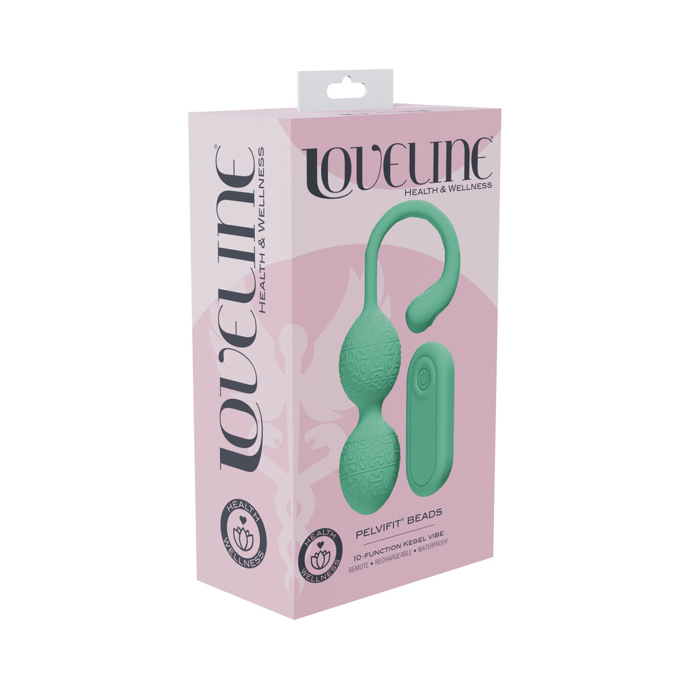 LoveLine PelviFit Beads Kegel Vibe Waterproof Remote Green Shots LoveLine PelviFit Beads green set with handheld remote