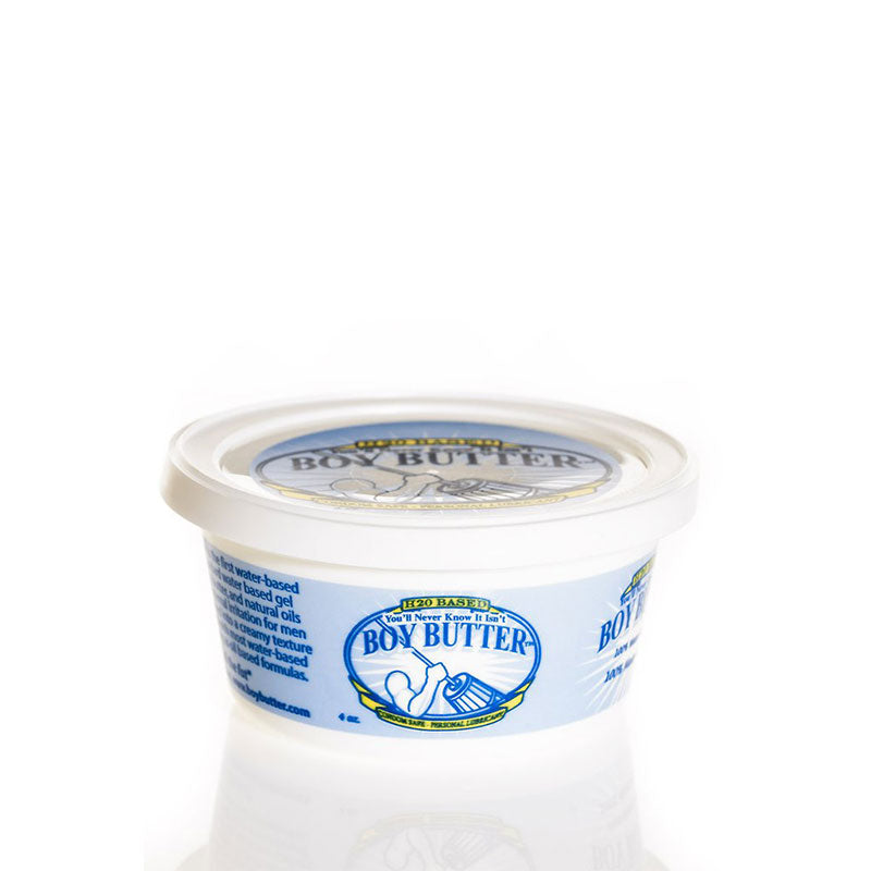Boy Butter H2O 4oz Tub Boy Butter H2O 4 oz compact white tub with pale blue label and wide lid
