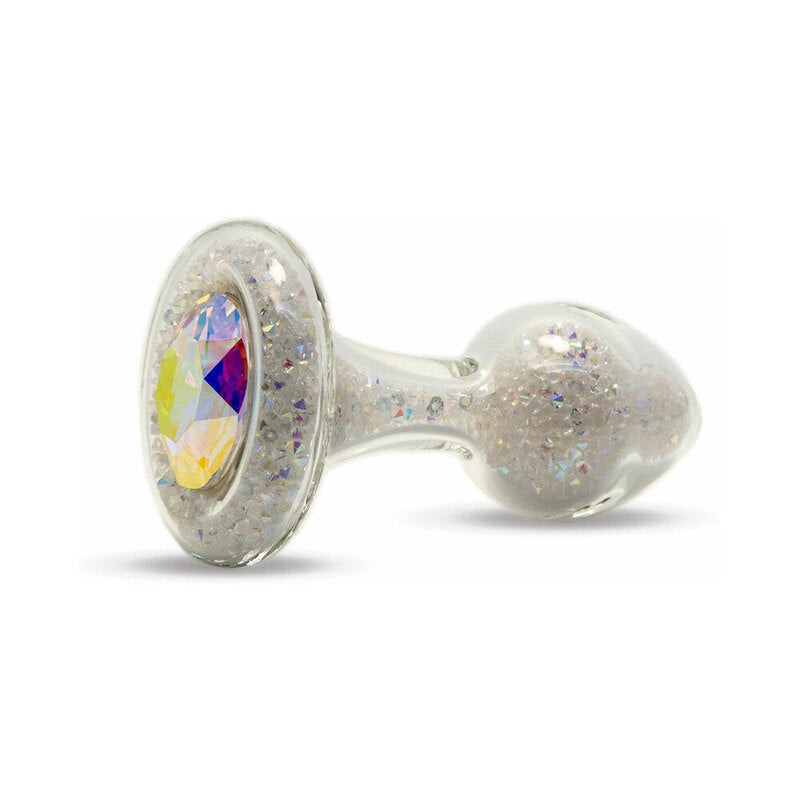 Crystal Delights Sparkle Plug Aurora Borealis clear silver-sparkle glass plug with rainbow Aurora gem base