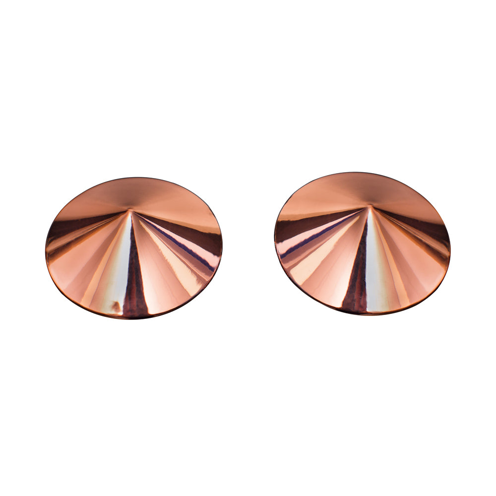 Coquette Pleasure Collection Pasties pair of round rose-gold Coquette pasties with pleated sunburst faces