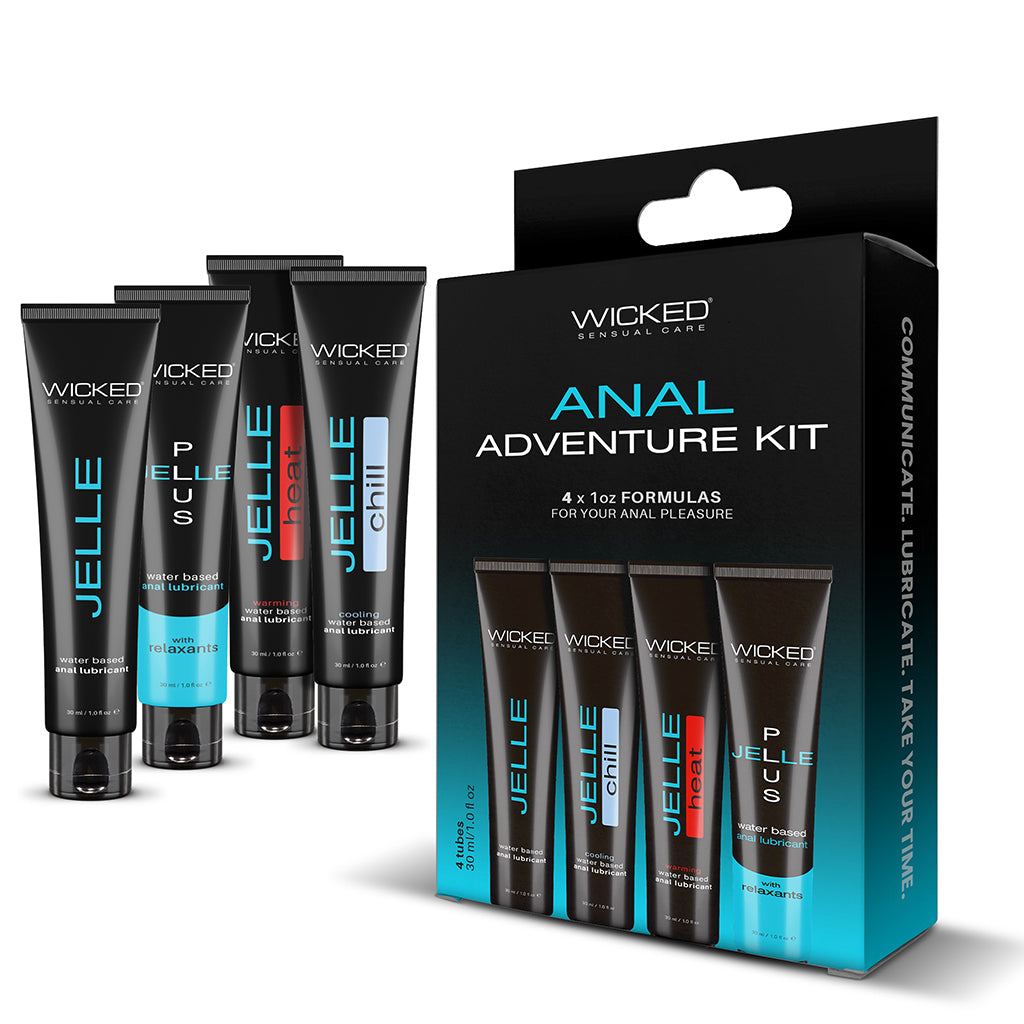 Wicked Anal Adventure Kit Wicked Anal Adventure Kit with four black tubes and turquoise retail box