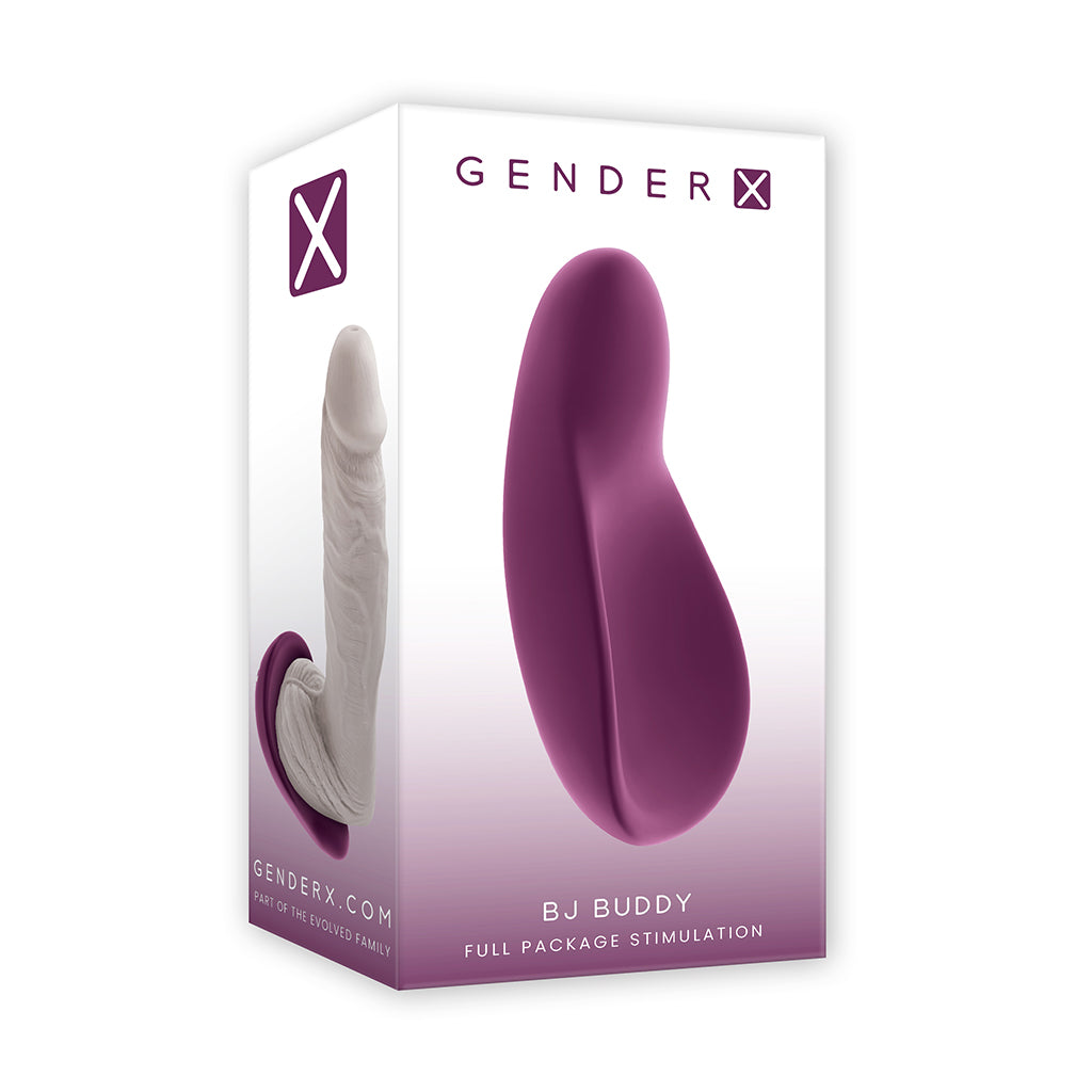 Gender X BJ Buddy Burgundy Gender X BJ Buddy burgundy stroker beside white retail box