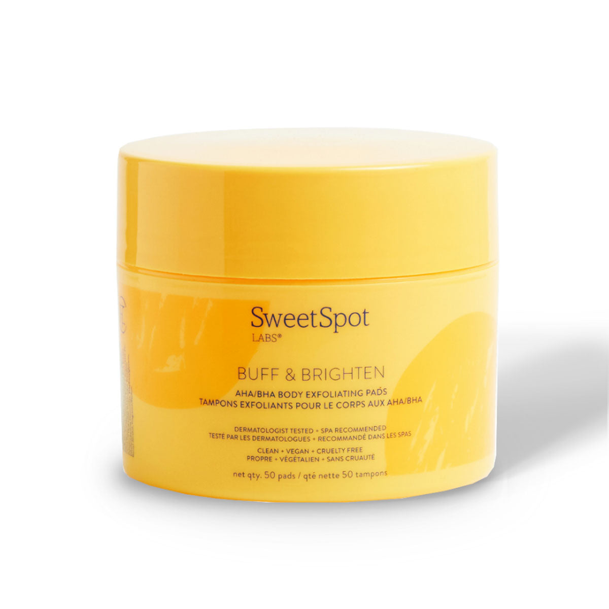SweetSpot Labs Buff & Brighten Body Exfoliating Pads yellow SweetSpot Labs Buff and Brighten exfoliating pad jar